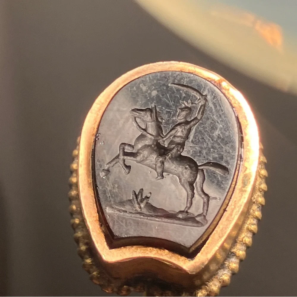 Antique Stick / Tie Pin with Roman Soldier on Horseback Intaglio